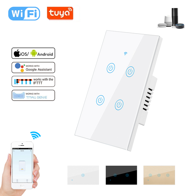 118 Type Eu/UK/US Standard Wifi Tuya Zigbee Homekit Smart Switch Wireless APP Touch Glass Smart 1/2/3/4 Gang Switch