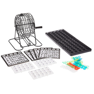 Bingo Game Set 8 Inch Metal Bingo Cage Include White Balls,Bingo Chips, Bingo Board and Bingo Cards