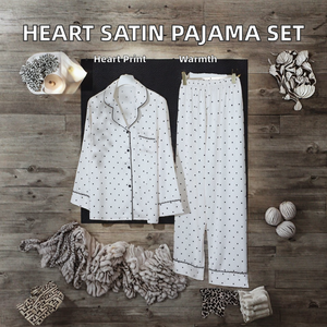 Custom ODM Spring Autumn Light Luxury Breathable Soft <b>Long</b>-sleeve Cardigan Ice <b>Satin</b> Silk Women's Heart Shaped Pajama Sets - Product Image 2
