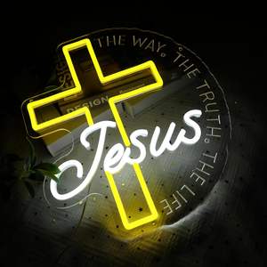 Croix néon LED « Voie de Jésus, la vérité de la vie ». Convient aux salons et aux églises. Famille. Bureau. Enseignes néon personnalisées sur le thème religieux - Product Image 2