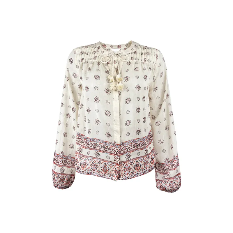 Blusa plisada informal con flecos para mujer, blusa elegante con estampado floral, diseño a la moda, transpirable, secado rápido, servicio OEM