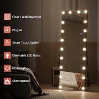Miroir de Maquillage LED Mural Moderne de Haute Qualité, Version Épaissie, Cadre en Aluminium Noir Mat, Pleine Longueur, Autoportant pour Salon