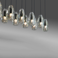 Lustre LED moderne à cadre noir en verre cristal taillé, suspension linéaire en grappe pour îlot de cuisine et salle à manger