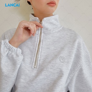 Nhà Sản Xuất Tùy Chỉnh Thực Hiện In Thêu Logo Phụ Nữ Thường Xuyên Phù Hợp Với Thạch Màu Grey Nửa Zip Cắt Áo Nỉ - Product Image 6