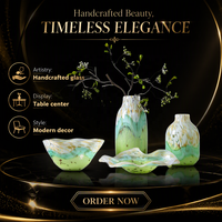 Vase en verre coloré artistique et ensemble de bols à fruits, motif spirale vert dégradé, soufflé à la main, ornement décoratif pour la maison et l'hôtel