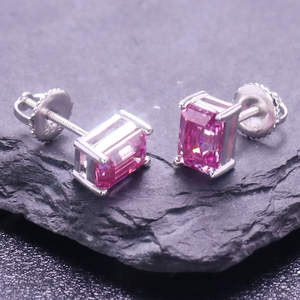 Boucles d'oreilles en argent sterling faites à la main avec pierre de sable rose et moissanite, bijoux de mariage et de fiançailles - Product Image 3