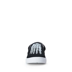 Lightweight Kids Slip On Sneakers Black Canvas Skeleton Pattern <b>White</b> Rubber Outsole Non Slip Daily Walking Footwear - Product Image 5