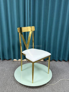 New Design Gold Stainless Steel V Back <b>Stackable</b> Wedding <b>Chair</b> Rental Event Furniture Hotel <b>Chair</b> - Product Image 2