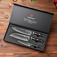 KEEMAKE Lot de 3 couteaux de cuisine faits à la main en acier damas à 67 couches avec manche en fibre de verre G10