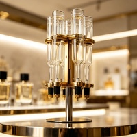 Support Distributeur de Parfum Rotatif Doré à Six Pompes, Présentoir Commercial pour Remplissage de Parfums en Magasin de Détail