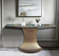 Design moderne de luxe pour hôtel, salon, villa, couloir, table d'appoint longue et étroite en pierre, table console en acier inoxydable doré et marbre