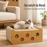 Papan Garukan Kucing Interaktif Berbahan Kardus dengan Bingkai MDF dan Mainan Bola, Alas Garuk Kucing, Furnitur Grosir OEM