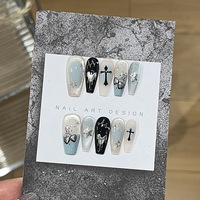 Ongles en acrylique à presser, style Hot Girl Menthe, effet œil de chat, cœur, poudre miroir magique, peints à la main, forme amande, vente en gros