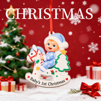 Vente en gros d'ornements en résine pour le premier Noël du bébé, personnalisés, pendentifs pour arbre de Noël, décoration de Noël, cadeau