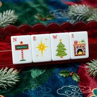 En stock : Jeu de Mahjong de Noël américain de luxe, 160 tuiles en acrylique gravées sur 4 couches, rouge