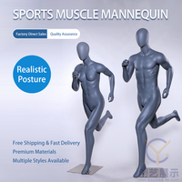 Maniquí masculino de fibra de vidrio para atletismo (sprint) y exhibición de joyería con pose de bádminton, cuerpo completo y músculos en relieve