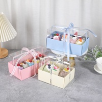XJH Fête des Mères Rose Boîte à Gâteau Dessert Jaune Boîtes à Gâteau avec Couvercle Transparent Boîte Cadeau pour Fête de Mariage