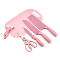 Ensemble de couteaux de cuisine 6 pièces en paille de blé, couteau de chef, barbecue, éplucheur japonais, couteau à steak, ensemble de couteaux de cuisine pour légumes avec planche à découper