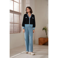 Haute qualité col en V à manches longues costume 70% Woolpant 2 pièces ensemble femmes pull tricot deux pièces ensemble