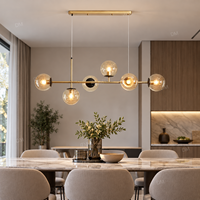 Luminaire suspendu moderne en verre à six globes dorés pour salle à manger, îlot de cuisine, salon, boutique, espace de détente