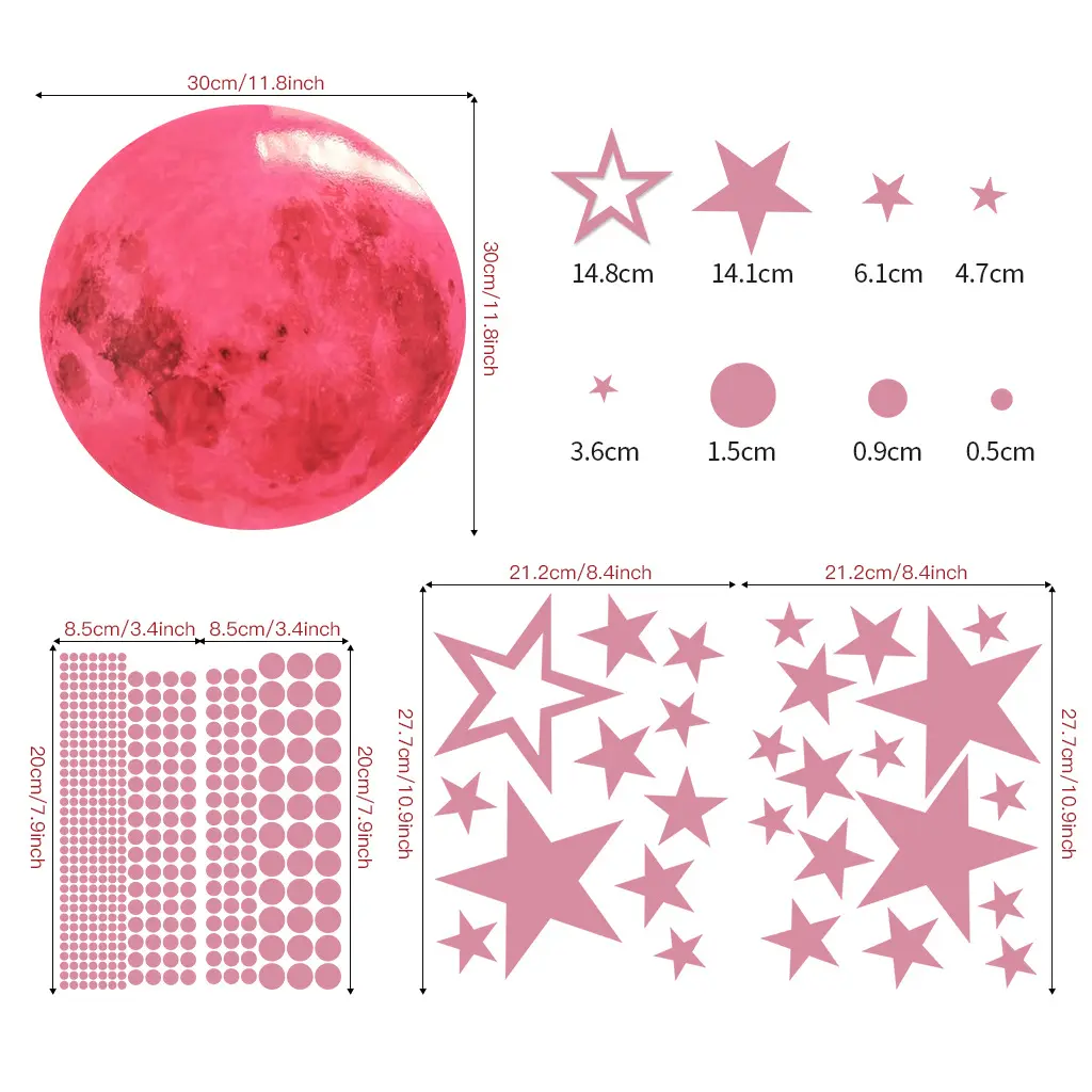 Bright Star Moons Room Decor Stickers Glow in Dark Sticker Luminous Wall Sticker