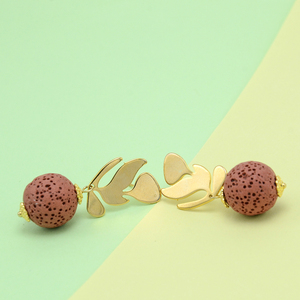 naturelle Bijoux Huile Essentielle Diffuseur De Parfum En Alliage de Zinc Plaqué Or Feuille <span class=keywords><strong>Lave</strong></span> Ronde Boucles D'oreilles - Product Image 6