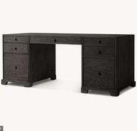 Bureau d'étude en chêne américain noir Genevieve avec tiroir, assemblé, pour bureau à domicile et salle d'étude