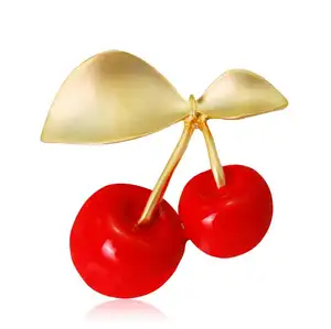 DAF027 Fashion Cherry Brooches Zinc Alloy Enamel Fruit Brooch Pin Wholesale