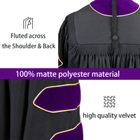Robe de Cérémonie de Remise de Diplôme Doctorat Unisexe de Luxe avec Passepoil Doré et Robe en Velours Violet Personnalisable pour Usage Scolaire