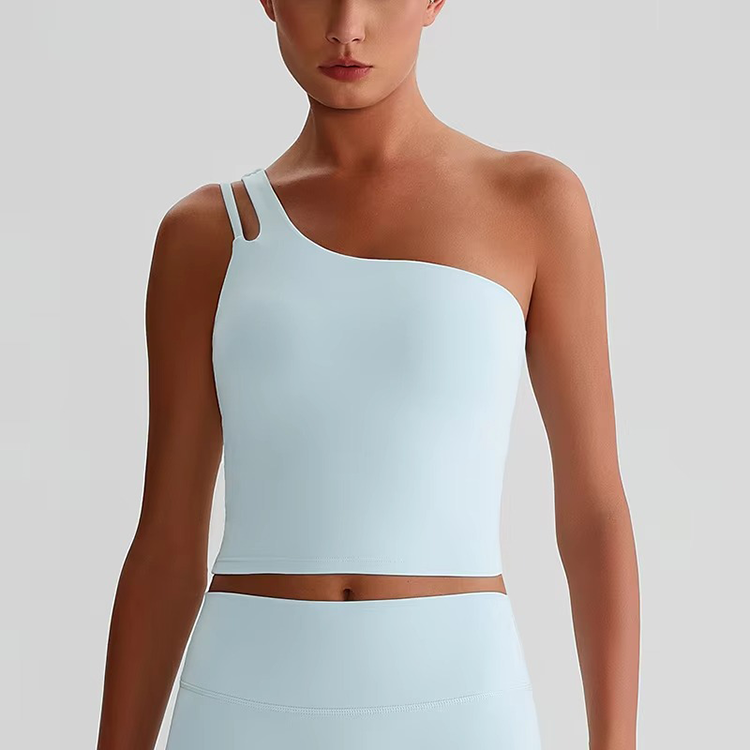 Top Outwear Slant One-shoulder Yoga Bra Quick-drying Breathable Nude Sports Underwear Running Fitness Tank Top Female Front