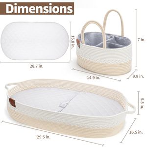 Cesta plegable de Moisés para bebé, cuerda de algodón 100%, pañal de bebé Beige personalizado, cesta de cambio de bebé para recién nacido con colchón - Product Image 2
