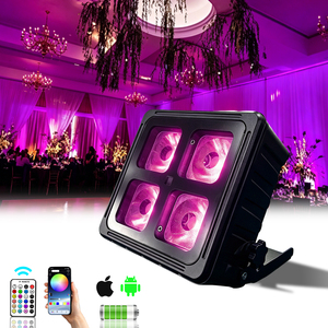 Luz LED Inalámbrica de 4x12W con Batería, RGBWAUV 6 en 1, Activación por Sonido, Control Remoto por Aplicación, DMX, Resistente al Agua, Amarilla, para Escenarios y Bodas - Product Image 1