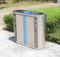 Poubelle rectangulaire en acier inoxydable pour usage extérieur, à ouverture supérieure, avec seau intérieur amovible et tri des déchets