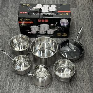 12 Parça Modern Dayanıklı Paslanmaz Çelik Tencere Seti, Cam Kapaklı, 5 Katmanlı İndüksiyon Tabanlı Tencere ve Tava Seti, Tüm Ocaklar İçin Uygundur - Product Image 1