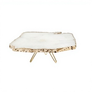 Round White Resin Eco-Friendly Non-Stick Handmade Cake Platter with Gold Metal Legs - Product Image 1
