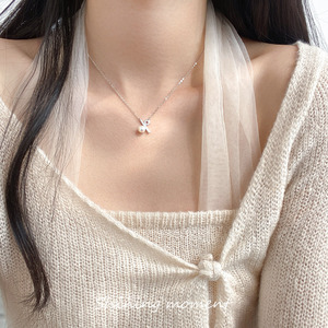 Collier Wenchi S925 en argent pur avec diamants et perles, style de niche, chaîne de clavicule en tube synthétique 20960 Chine - Product Image 3