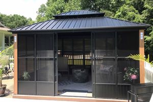 Gazebo Rectangular PURPLE LEAF <span class=keywords><strong>de</strong></span> 12' x 14' con Techo Doble, Ventanas Desmontables, Techo Rígido para Patio, Solárium <span class=keywords><strong>de</strong></span> HDPE para Exteriores - Product Image 2
