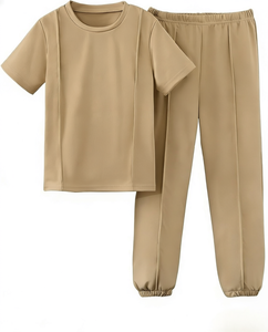 Ensemble de vêtements pour garçons kaki, t-shirt décontracté, pantalon de jogging, tenue à manches courtes, vêtements pour enfants pour l'automne et l'hiver - Product Image 1