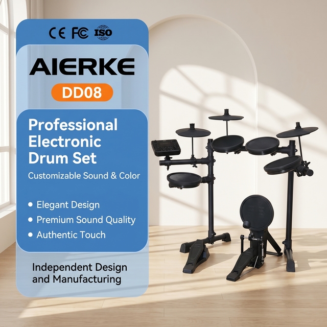 Aierke Electronic Drum DD08 Professional Grade Stainless Steel Mesh Head Home Portable Net Surface Practice Mute Drum Set