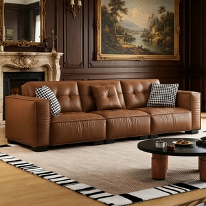 Sofá de Cuero Genuino Estilo Retro Medieval Americano, de Piso a Techo, <span class=keywords><strong>para</strong></span> Sala de Estar de Apartamentos Pequeños - Product Image 2