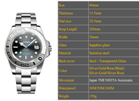 Montre de sport de luxe personnalisable Mouvement mécanique NH35 Acier inoxydable et bracelet en silicone Résistante à l'eau Cadran de 40 mm