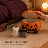 Halloween Plüsch-Kürbiskorb Jack O'Lantern Leckerli-Halter mit Mini-Plüsch-Freunden