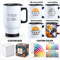Mug à café isotherme en acier inoxydable 304 à double paroi de 14 oz, vierge pour sublimation, avec poignée et couvercle, pour voyage en voiture, personnalisable en gros avec logo