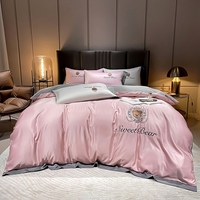 Drap de lit king de couleur unie brodé 100% soie de haute qualité et housse de couette ensemble de literie quatre pièces
