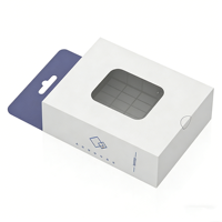 Boîte de présentation personnalisée avec logo, en carton blanc, avec fenêtre transparente et trou de suspension