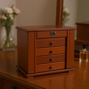 Caja de Joyería de Madera Hecha a Mano, de 5 Niveles, Color Marrón, con 4 Cajones, Organizador y Contenedor de Almacenamiento para Uso Doméstico - Product Image 2