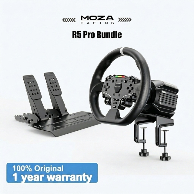 `MOZA R5 Pro Desktop Sim Racing Simulator With ES Lite TSW Steering Wheel SRP Lite2 Pedals Table Clamp Included PC Gaming`