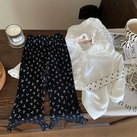 Ensemble Fille Printemps-Automne, Style Occidental, Coton, Manches Longues, T-shirt à Capuche en Dentelle, Style Coréen Tendance, Motif Floral