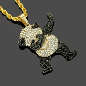 Iced Out Chain Necklace Ice Out Hip Hop Panda Shape Hip Hop Necklace Skr Panda Twist Chain HipHop Fashion Design Necklace Jewelry