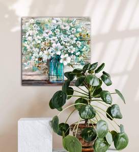 Peintures murales de cuisine décor bleu sarcelle bouteille maçon <span class=keywords><strong>fleurs</strong></span> blanches toile rustique Art mural impression salle de bain Art mural - Product Image 3